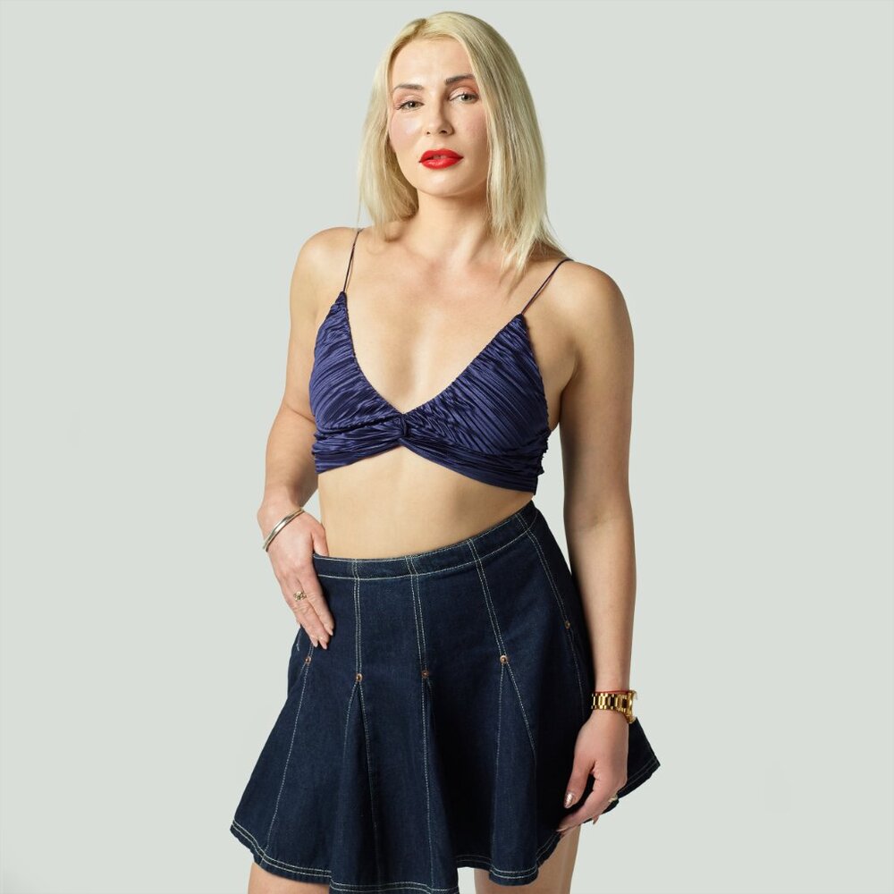 Melrose Pleated Bra Top Navy Blue S/M/L